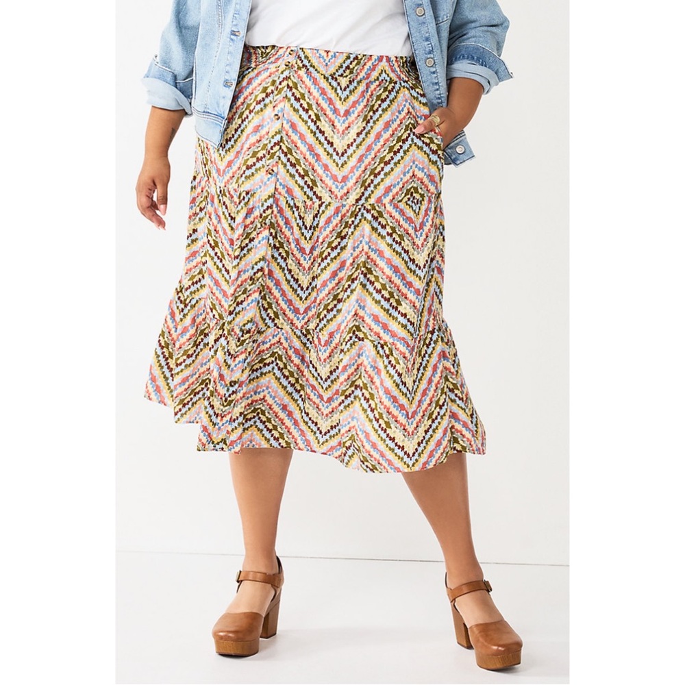 NWT Sonoma Tiered Midi Skirt Muli Stripe Plus Size 3X